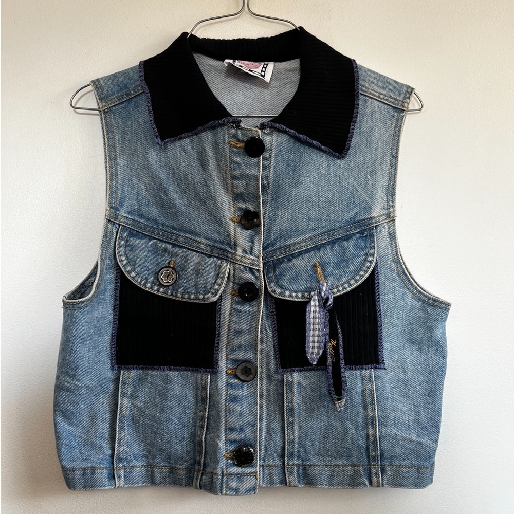 Vintage “Dear John” Denim Vest with Black & purple Accents